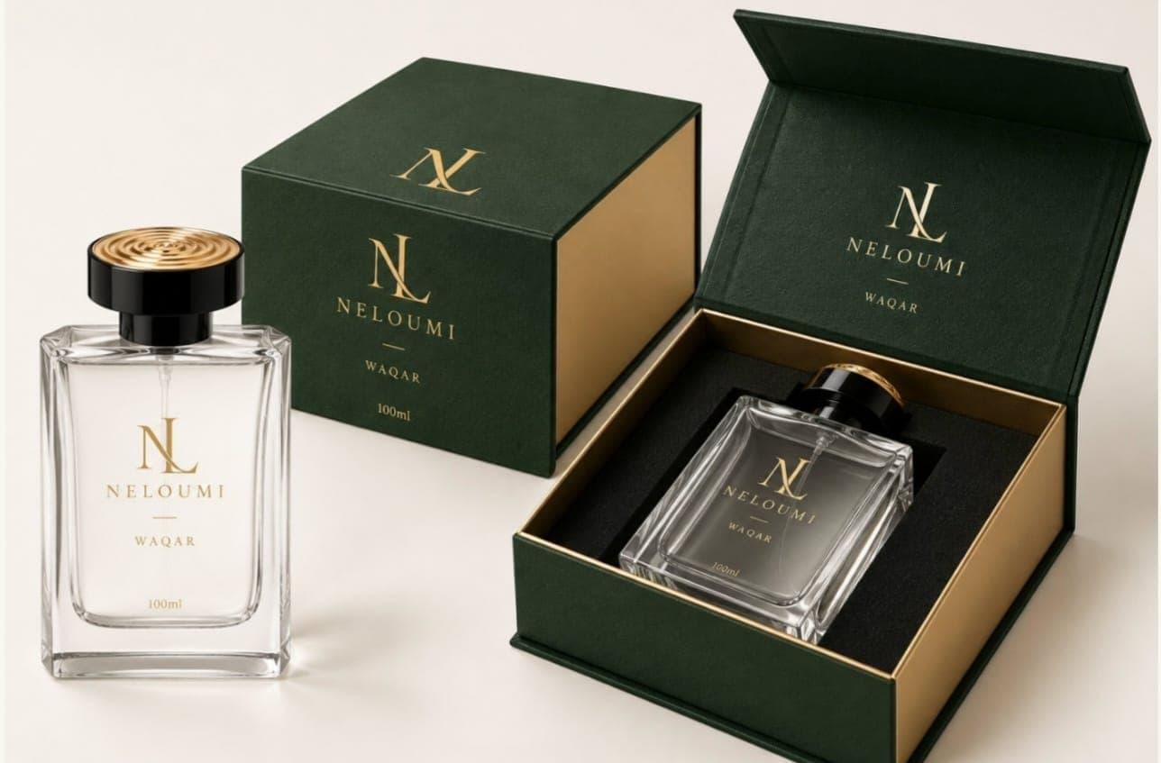 Waqar bottle beside its green presentation box